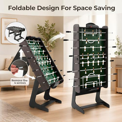 54" Folding Foosball Table, Competition Size Foldable Soccer Game Table for Adults & Teenagers, Professional Foosball Table with 2 Balls for Home Game Room, Outdoor Sports Table