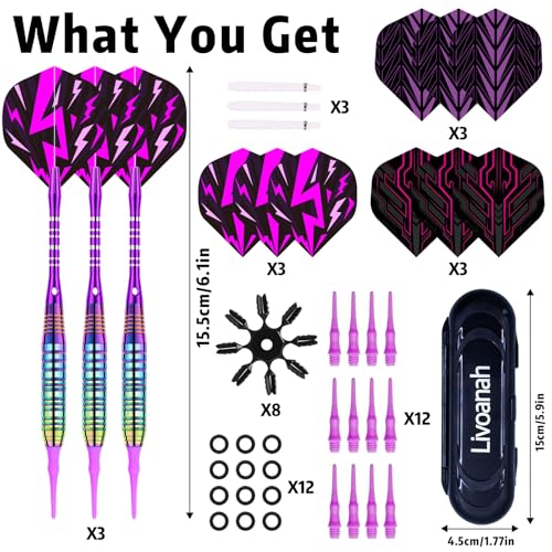Soft Tip Darts Set - Darts Plastic Tip Sets, 3Pack Professional Plastic Tips Dart with Extra 12 Soft Tips and 6 Replace Dart Leaf for Beginners & Pro Players - color: Pink
