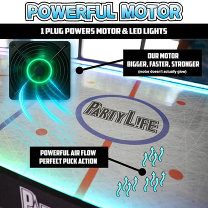 PartyLife 54" Portable Air Hockey Table w/Folding Steel Legs & Optional LED Lights - NEW & Improved - Powerful Motor, Smooth Surface, Very Sturdy - City Team Edition - color: Minnesota, style: w/ LED Lights