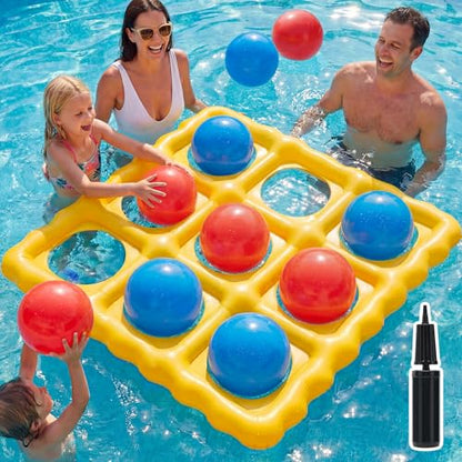 Pool Toys Inflatable Tic-Tac-Toe Game Giant Outdoor Floating Game with 10 Balls Swimming Pool Games for Kids Adults Family 2-10 Players Yard Pool Beach Lawn Camping