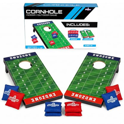 Kids Cornhole Board Set - 20.7”x12.5” Football Edition 2 Foldable MDF Boards + 8 All-Weather Bean Bags - Portable Bean Bag Toss for Indoor & Outdoor Games - Family Yard Game for Tailgate & Lawn Games