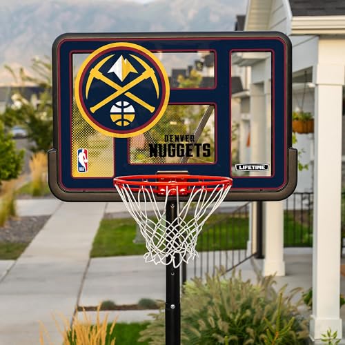 Lifetime NBA Denver Nuggets Portable Basketball Hoop, Adjustable Height 7.5-10 Ft, 44 Inch Shatterproof Fusion Backboard, Base with Wheels - color: Denver Nuggets