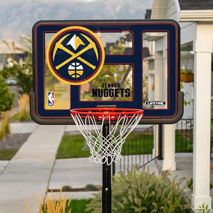 Lifetime NBA Denver Nuggets Portable Basketball Hoop, Adjustable Height 7.5-10 Ft, 44 Inch Shatterproof Fusion Backboard, Base with Wheels - color: Denver Nuggets
