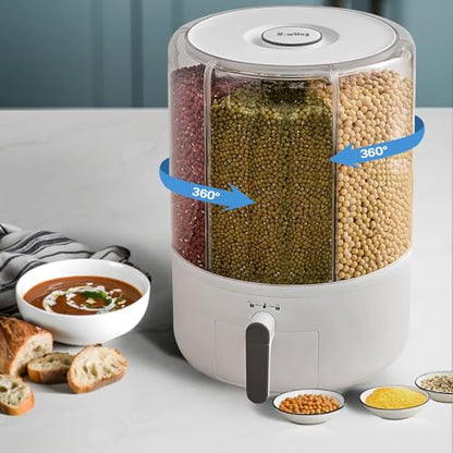 Grain and Rice Storage Container, 6 Grid Grain Dispenser, 360° Rotating 25lb Large Food Dispenser, Rice Dispenser Upgrade 6 Compartment Rotating, Airtight Storage White - size: PRO-L