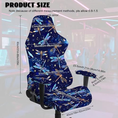 Suobstales Dragonfly Star Pattern Stretchable Gaming Chair Cover, Washable Anti-Scratch Slipcover with Armrest Protection, Cat Scratch Proof for Office and Computer Chairs - color: Dragonfly Star