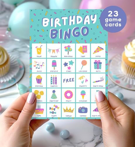 Markt Birthday Bingo Game for Kids Birthday Party Games, Kids Party Games Supplies - 23 Players - Blue - color: Blue