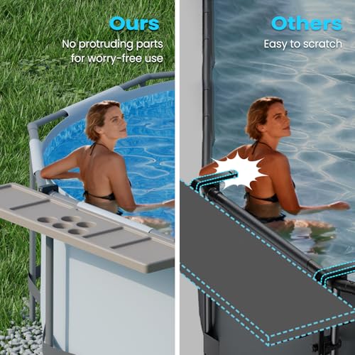 POOLCOMFT Pool Bar - Above Ground Poolside Table with 5 Cup Holders, 47"×11" Foldable Swim Up Bar for Round/Oval/Rectangular Frame Swimming Pools, Above Ground Pool Accessories, Includes Storage Bag - color: Brown Pool Bar