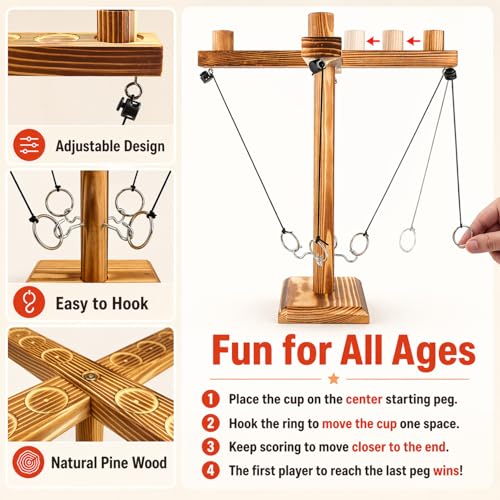 Ring Toss Game for Adults, Wooden Hook and Ring Game, Tabletop & Yard Games for Indoor Outdoor Social Play, Party Games for Family and Friends, Gift Idea - size: Medium(12in*12in*13in)
