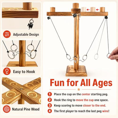Ring Toss Game for Adults, Wooden Hook and Ring Game, Tabletop & Yard Games for Indoor Outdoor Social Play, Party Games for Family and Friends, Gift Idea - size: Large(15.75in*15.75in*15.35in)