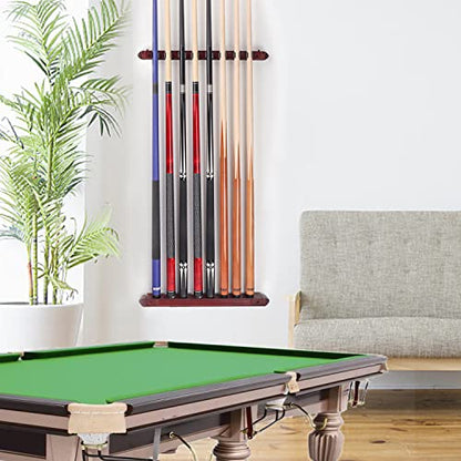 GSE Games & Sports Expert 2-Piece 6/8/12 Billiard Pool Cue Rack Wall Mounted Holders, Billiard Cue Sticks Wall Rack Set - style: 8 Cue - Mahogany