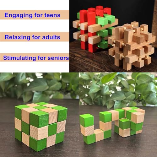 Wooden Brain Teaser Puzzles for Adults, 6PCS Coffee Table Puzzle Games with Display Stands, Challenging 3D Wood Puzzles for Teens to Seniors, Birthday Christmas Party Gifts