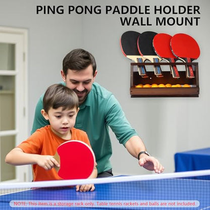 Ping Pong Paddle Holder, Ping Pong Paddle Storage Rack Hold 8 Rackets, 2-in-1 Wall Mount & Countertop Table Tennis Holder for Garage, Game Room, Bar and Men Cave - color: Brown
