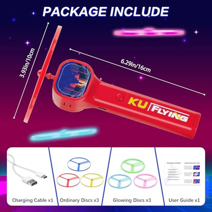 Rechargeable Disc Launcher with 6 Flying Spinners for Outdoor Activities Game White Elephant Gift Fidget Toys (Red) - color: Red