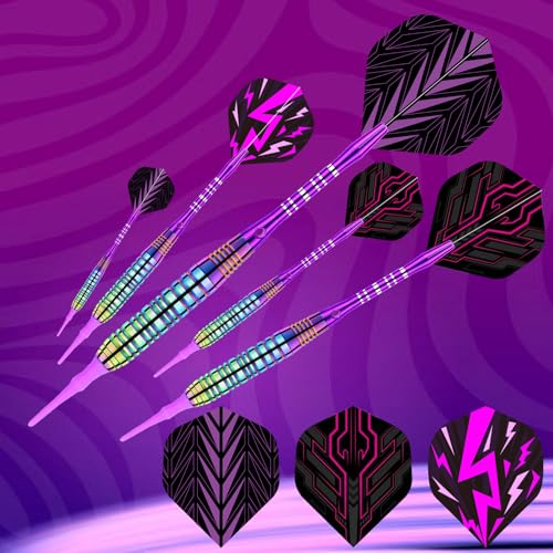 Soft Tip Darts Set - Darts Plastic Tip Sets, 3Pack Professional Plastic Tips Dart with Extra 12 Soft Tips and 6 Replace Dart Leaf for Beginners & Pro Players - color: Pink