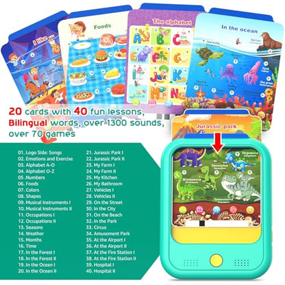 Kids Learning Tablet Educational Learning Pad for Toddlers 2-5 to Learn Alphabets, Numbers, Foods, Time, Music, Vehicles, Tablet Toy for Toddlers Ages 2 3 4 5 6 Years Old - style: Upgrade Version（20 lesson pages green）