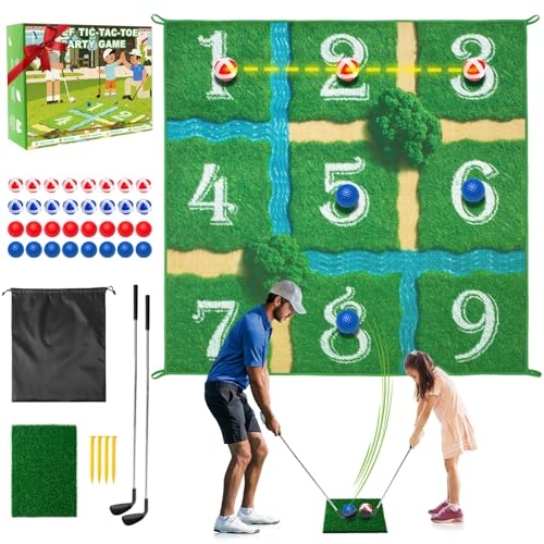 Lerine Golf Chipping Game Tic Tac Toe, Sticky Golf Game with 2 Adjustable Clubs, 32 Balls, Golf Games for Kids and Adults, Backyard Family Sport Game for Indoor & Outdoor