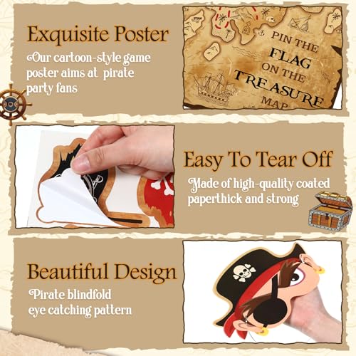 Faccito Pirate Treasure Map Party Games Pin The Flag on The Treasure Map Adventure Pin Game Set Include Poster 24 Flag Stickers Blindfold for Pirate Birthday Party Decorations Activities Supplies - style: Pirate Map