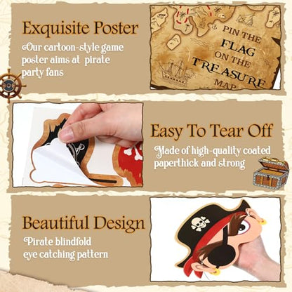 Faccito Pirate Treasure Map Party Games Pin The Flag on The Treasure Map Adventure Pin Game Set Include Poster 24 Flag Stickers Blindfold for Pirate Birthday Party Decorations Activities Supplies - style: Pirate Map