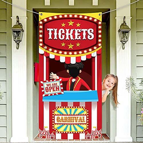 KatchOn, Carnival Ticket Booth Stand Banner - 72x36 Inch | Carnival Theme Party Decorations | Photo Booth Backdrop for Circus Theme Party Decorations - color: Red and white