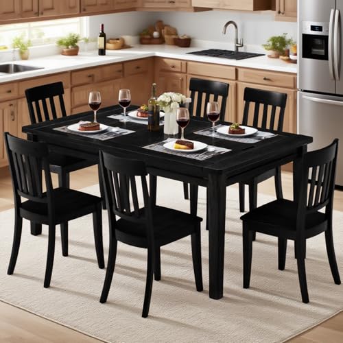 Haddockway 63" ×39“ Board Game Table with Removable Top, Solid Wood Dining/Gaming Table for 4-6 Players with Play Mat, 6 Detachable Cup Holders & 6 Hobby Trays (Black) - color: Black