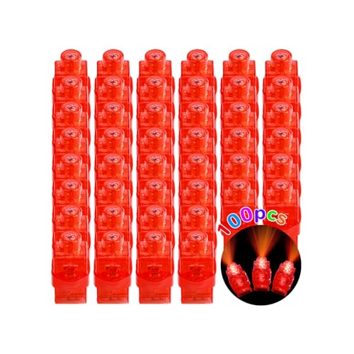 100pcs Red Finger Lights Bulk, Glow in the Dark Christmas Party Favors, LED Finger Flashlights for Holiday Goodie Bag Stuffers, Trick or Treats Christmas Carnival Concert Accessories - style: Red-100