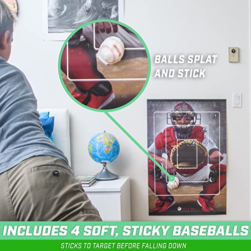 GoSports Pitch N' Stick Kids Baseball Pitching Game - Choose Between Wall Poster Game Set or 4 Replacement Sticky Ball Baseballs - style: With Target
