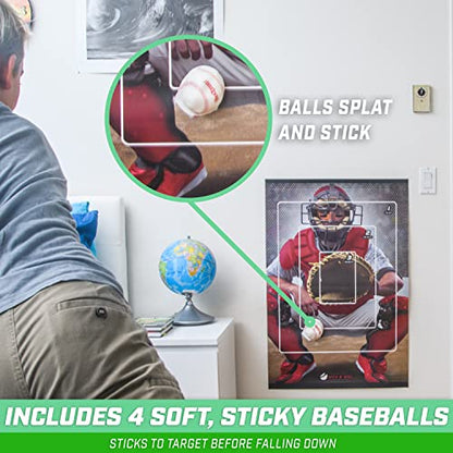 GoSports Pitch N' Stick Kids Baseball Pitching Game - Choose Between Wall Poster Game Set or 4 Replacement Sticky Ball Baseballs - style: With Target