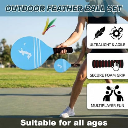 22PCS Beach Paddle Ball Set for Kids & Adults, Outdoor Toss and Catch Game with Balls & Shuttlecocks, Portable Beach Toys for Backyard, Camping, Pool, Family Party Games