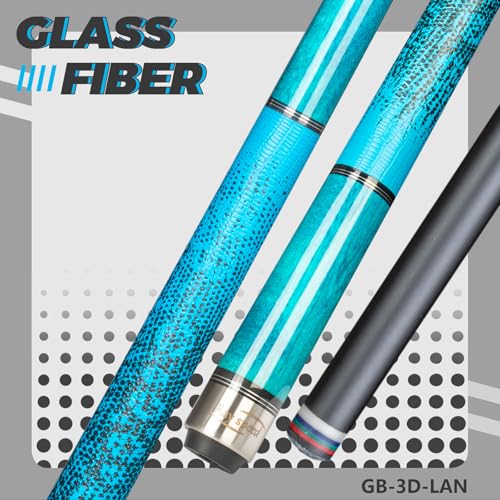 Glass Fiber Pool Cue with Case Canadian Maple Wood Pool Stick Low Deflection Cue Stick Pool Cue Kit with Case,Gloves,Tips and Extension - color: Blue