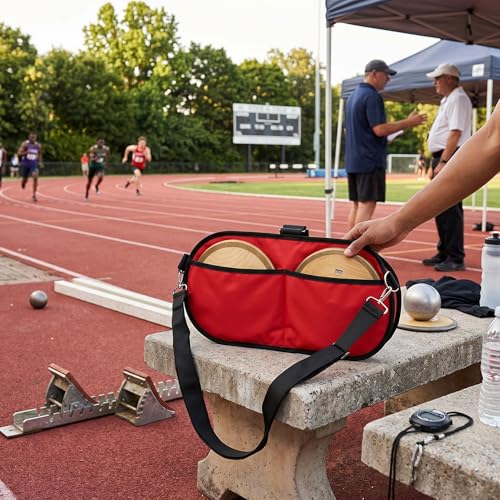 VBESTLIFE Discus and Shot Put Carrier Bag, Waterproof Oxford Fabric Shot Put Dual Storage Bag with Adjust Strap for Track Field - color: Red
