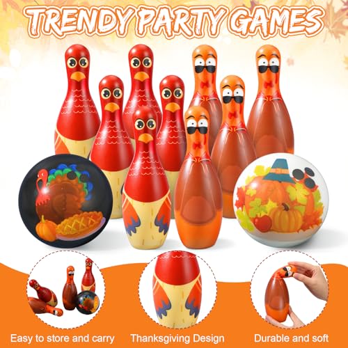 Libima 12 Pcs Thanksgiving Bowling Set Thanksgiving Gifts Fall Holiday Party Games Toddler Turkey Bowling Set 10 Soft Foam Bowling Pins 2 Bowling Balls Set Toy Bowling Set for Kids Fall Party Favors