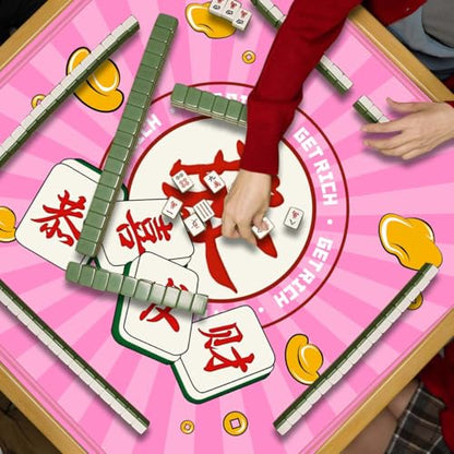 Mahjong Mat, Non-Slip Noise Reducing Game Mat, 31.5 Inch Mahjong Table Mat,Mahjong Mat with Cloth Bag and Carton Storage,Suitable for Mahjong, Dominoes, Solitaire and Other Games. (Rich-Pink) - color: Rich-pink