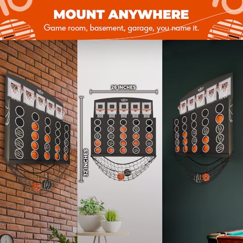 Swooc Games - Low Post Lineup | Wall Mounted Giant Basketball 4 in A Row w/ 5+ Games | Basketball Hoop for Room Wall Games | Game Room Games | Mini Basketball Hoop Indoor Connect | Four in A Row Game