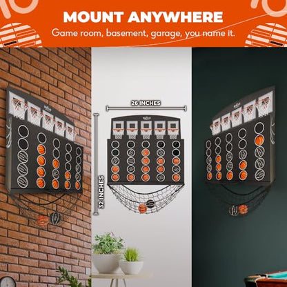 Swooc Games - Low Post Lineup | Wall Mounted Giant Basketball 4 in A Row w/ 5+ Games | Basketball Hoop for Room Wall Games | Game Room Games | Mini Basketball Hoop Indoor Connect | Four in A Row Game