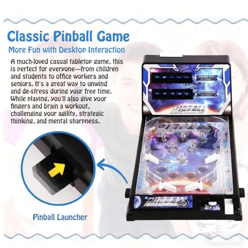 Desktop Pinball Machine Toy, Mini Electronic Ball Shooting Game with Lights and Scoreboard, Nostalgic Arcade Machine for Office and Home, Pinball Game Favor