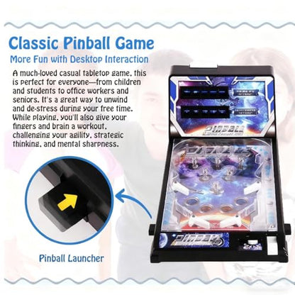 Desktop Pinball Machine Toy, Mini Electronic Ball Shooting Game with Lights and Scoreboard, Nostalgic Arcade Machine for Office and Home, Pinball Game Favor