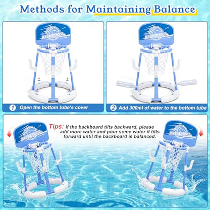 2 in 1 Pool Basketball Hoop with Backboard & Ring Toss Game,Floating Pool Toys with 4 Balls 8 Rings&Pump Summer Water Basketball Indoor Outdoor Toy Gifts Family Party for Kids Age 3-5 4-8 8-12& Adult - size: with backboard