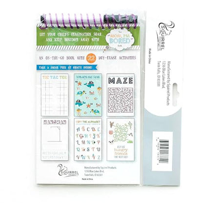 Squirrel Products Mom, I'm Bored Children's Activity Book, Fun Reusable Dry Erase Toy - Roadtrip Essentials, Word Games, Screen Free Activites for Kids Ages 3 and Up - Original Version