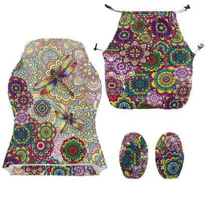 Dragonfly Print Gaming Chair Covers Slipcovers Bohemian Mandala Flower Print Game Chair Cover with Armrest Covers Skin Friendly Breathable - color: Multi - Dragonfly Bohemian Mandala Flower
