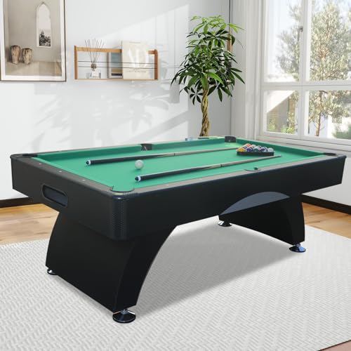 Billiards Table，7 FT Pool Table with Premium Accessories, Durable Matte-Black Finish, and Heavy Duty Legs for Modern Adult Rrec Room Family Game Room - color: Black+Green