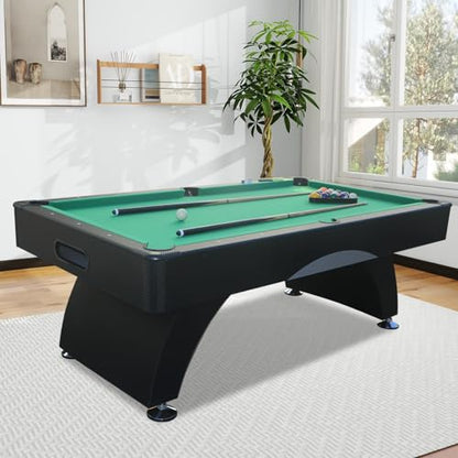 Billiards Table，7 FT Pool Table with Premium Accessories, Durable Matte-Black Finish, and Heavy Duty Legs for Modern Adult Rrec Room Family Game Room - color: Black+Green