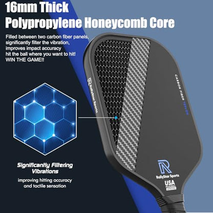 Carbon Fiber Pickleball Paddle, USAPA Approved 16mm T700 Thermoformed Pickle-Ball Paddle with Polypropylene Honeycomb Core,High Grit & Spin,Ideal for Beginner and Skilled Players,Comes with a Cover