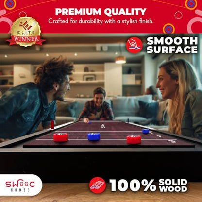 Swooc Games® | 2-in-1 Premium Shuffleboard and Curling | 100% Solid Wood Shuffleboard Table (4ft) | 5+ Ways to Play | Tabletop Games for Adults & Kids | Shuffle Board Game Table Top, Bar & Indoor Game