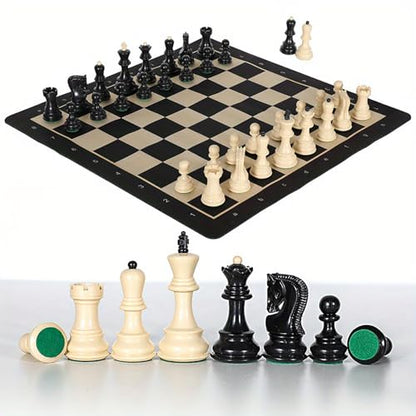 20-Inch Portable Folding Chess Set with Weighted Plastic Pieces, Double Queens & Carrying Bag – Ideal for Adults, Beginners, Camping, and Game Nights