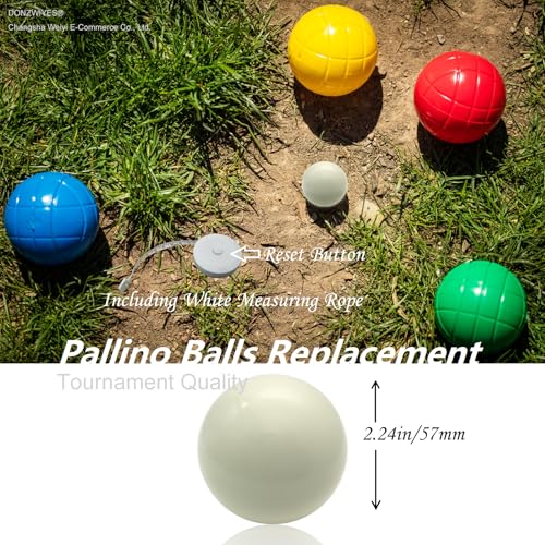 Pallino Ball Replacement for Bocce and Boule Game, Tournament Quality 2.24 In/57 mm White Bocce Pallino Ball Replacement - Including White Measuring Rope