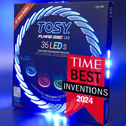 TOSY Flying Disc - 16 Million Colors RGB or 36 LEDs, Extremely Bright, Smart Modes, Camping Essentials for Teens/Kids/Adults/Men/Boys/Girls, Auto Light Up, Rechargeable, Waterproof, 175g - color: Blue 36 Leds (Black Disc)