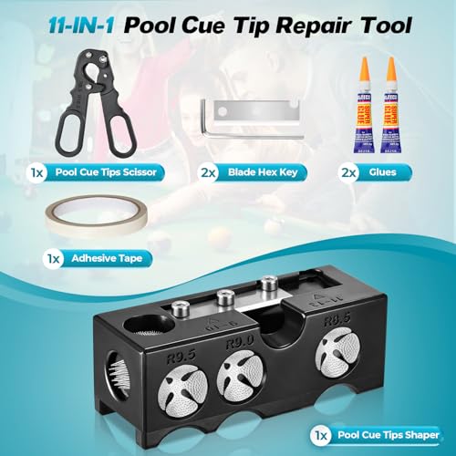11-in-1 Pool Cue Tips Shaper, Pool Cue Tips Replacement Kit, Pool Cue Repair Kit for Billiard Enthusiasts