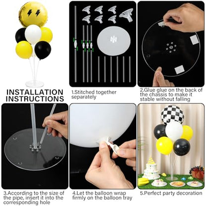 Smile Party Balloons Stand Kit 2 Sets with 2 Black White Checkered Foil Balloons Happy Face Themed Party Balloon Centerpiece for Tables for Baby Birthday Party Yellow Smile Face Themed Decorations - style: Smile