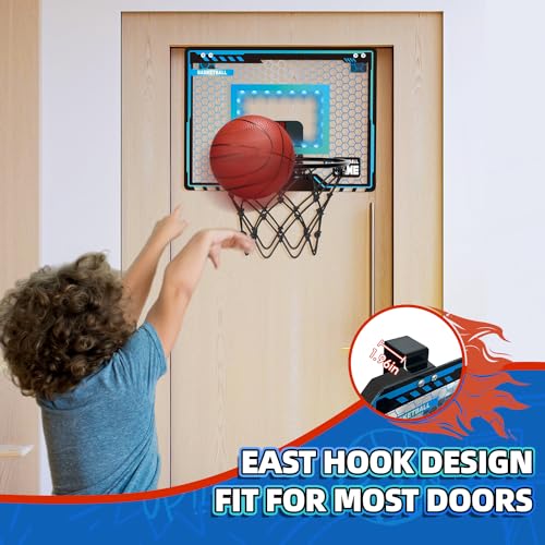 Indoor Mini Basketball Hoop for Kids, Over The Door Basketball Hoop with LED Lighting & 3 Balls, Mini Hoop Basketball Gifts for 4 5 6 7 8 9 10 11 12 Year Old Teen Boys Toys Christmas Birthday Gift