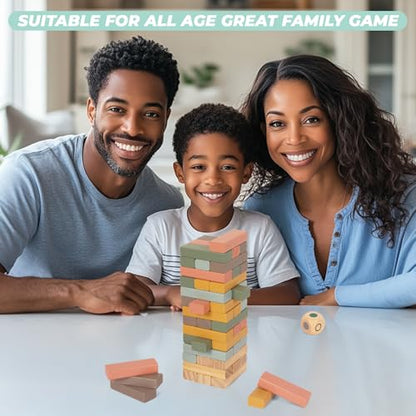 Wooden Blocks Stacking Games, 48PCS Tumbling Stacking Blocks Game for Kids and Families, Wood Colorful Balancing Blocks Montessori Toys for Kids